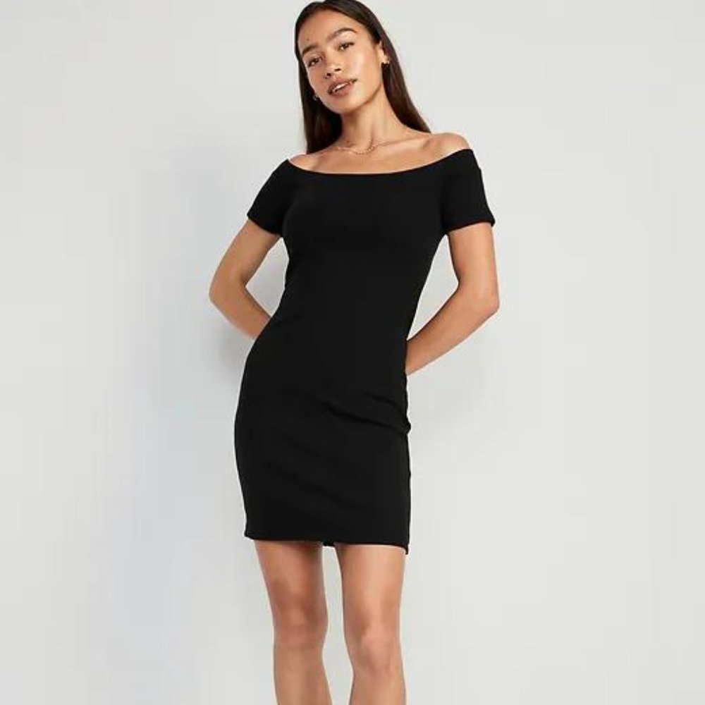 NWT Old Navy Fitted Off-The-Shoulder Rib-Knit Mini Dress for Women - Picture 5 of 6